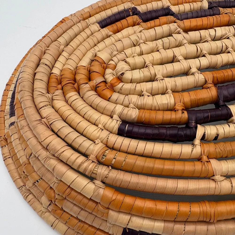Vtg Handwoven Oval Butterfly Bowl Basket Rustic Earth‎ Tone Boho